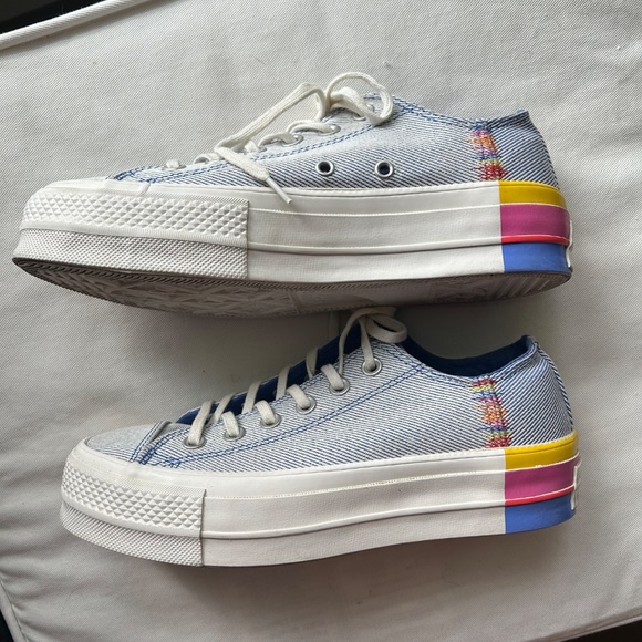 Converse Chuck Taylor All Star Platform Sneakers - Blue & White - Women 7 - Picture 4 of 8